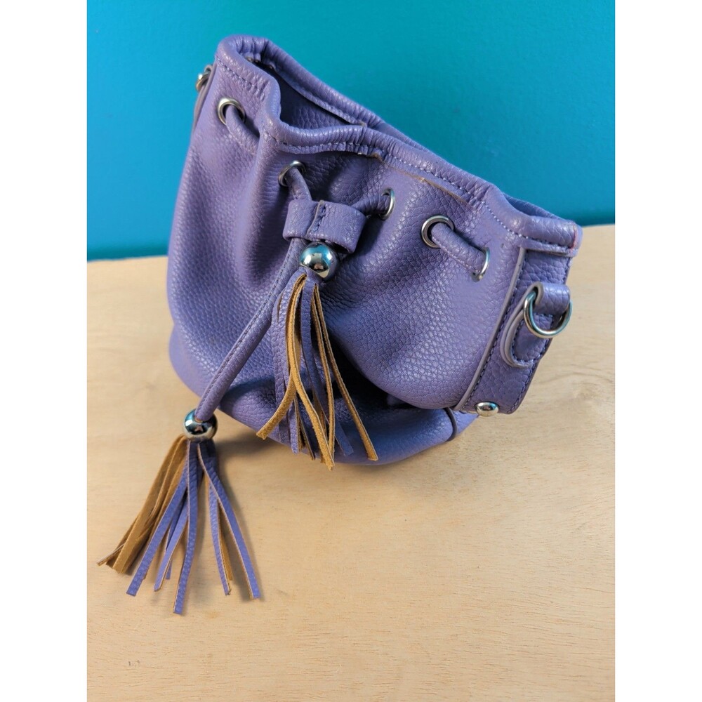 Charlie Lapson Handbag Purple Leather Slouchy Bucket Drawstring Satchel Tassel